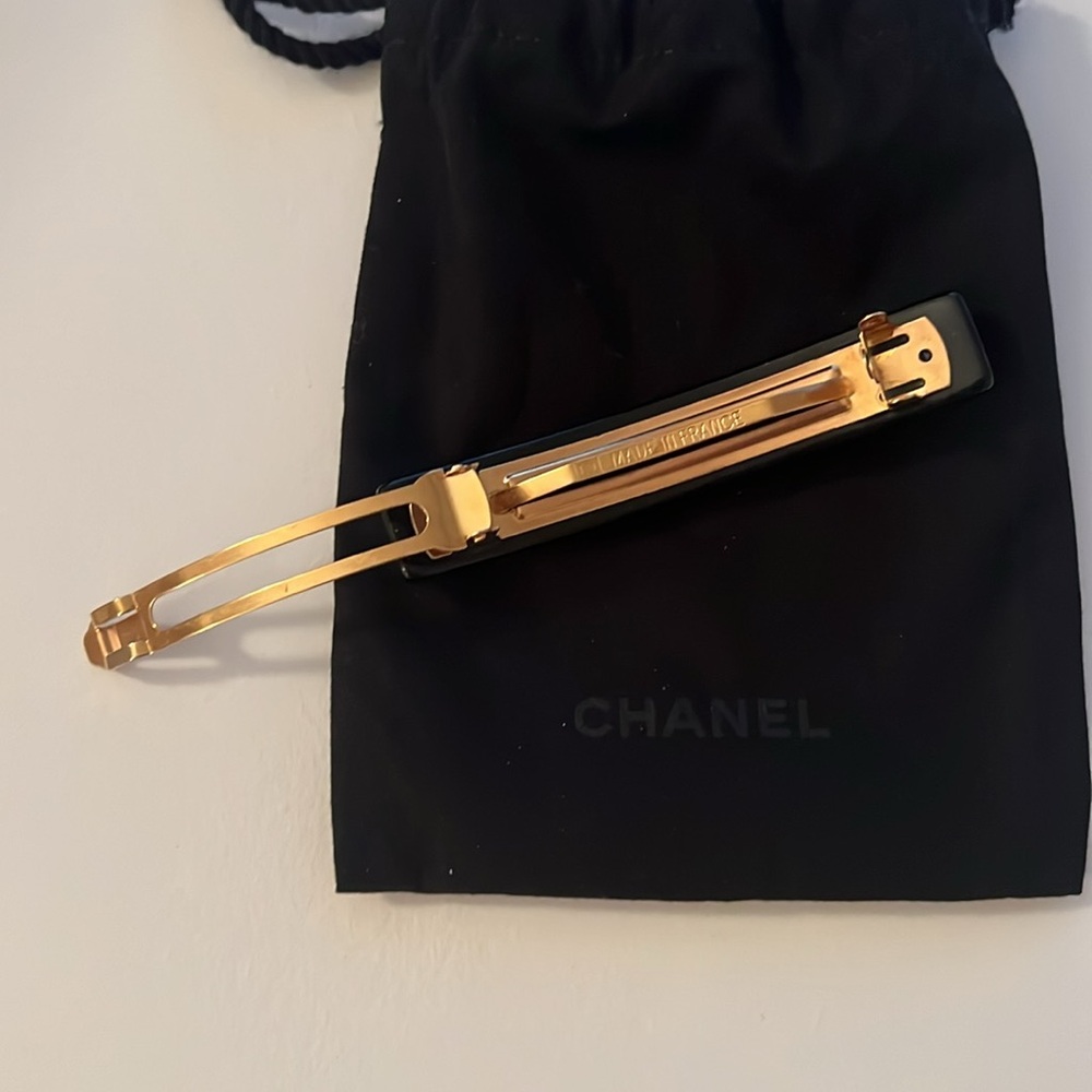 Chanel Black Hair Clip with Gold Chanel Logo and gold Accents - Picture 9 of 9